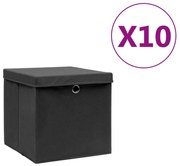 vidaXL Cutii depozitare cu capac, 4 buc., negru, 28x28x28 cm