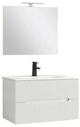 Trent Mobilier de baie 80 cm lavoar ceramic (2 sertare) cu oglindă 60x80 cm alb