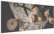 Tablou cu note muzicale și trandafiri (120x50 cm)