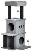 PawHut Arborișoare pentru pisici design cozy-chic multi-echipate centrul de activități cu zone, platforme, pat, joc cu bile, fețre detașabile și lavabile, plăci de particule, pluș scurt 48 x 48 x 100 cm gri | Aosom Romania