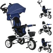 HOMCOM Tricicletă pentru Copii cu Mâner Multifuncțional, Cărucior pentru Copii cu Centură de Siguranță și Coș, 112x50x104 cm, Albastru | Aosom Romania