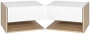 HOMCOM Set de 2 Noptiere murale - Set de 2 Noptiere - Sertar Glisant, Raft, Bicolor Aspect stejar Alb | Aosom Romania