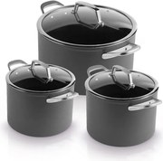 Set oale cu capac Ninja ZeroStick C33300DE, 6 piese, Pana la 260°C, Acoperire antiaderenta, Fara PFAS, Capac sticla, Inductie, Negru
