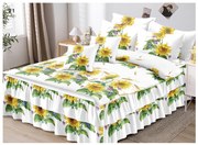 Lenjerie Pat Dublu, Bumbac Finet cu Volanase, 6 Piese - Floarea Soarelui