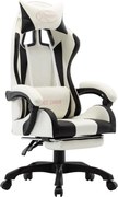 vidaXL Scaun de racing cu suport picioare, negru/alb, piele ecologică