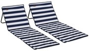 Outsunny Set 2 Șezlonguri Pliabile cu Unghi Reglabil și Buzunar cu Fermoar, 142x51x40 cm, Albastru | Aosom Romania