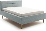 Pat matrimonial albastru prăfuit tapițat cu spațiu de depozitare cu somieră 140x200 cm Lotte – Meise Möbel