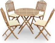 vidaXL Set mobilier de exterior pliabil, cu perne, 5 piese, bambus