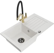 Mexen Pablo chiuvetă de granit cu 1 compartiment cu scurgător și baterie de bucătărie Duo, alb - 6510-20-671701-57-B