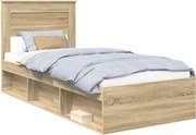 vidaXL Cadru de pat cu headboard Sonoma 100 x 200 cm Lemn de pin masiv
