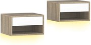 HOMCOM Set 2 Noptiere Suspendate cu LED RGB Integrat și Reglabil prin Aplicație, 37x32x21 cm, Alb Imitație Lemn | Aosom Romania