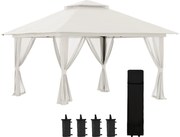 Outsunny Pavilion Pliabil Pop-Up 4x4 m cu Înălțime Reglabilă pe 3 Niveluri, Pavilion Exterior cu Plasă de Țânțari, Saci de Nisip, Geantă de Transport, UV50+, pentru Grădină Camping Petreceri, Crem | Aosom Romania