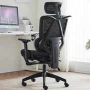 Scaun ergonomic, suport lombar dinamic, tetieră 3D, cotiere 3D, umeras, suport picioare, Mesh, Negru