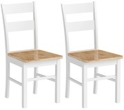 HOMCOM Set de 2 Scaune de Bucătărie, Lemn de Cauțiuc, Spătare Curbate, Alb | Aosom Romania