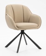 HR2055 BAZĂ STEA Scaun Crem din Piele Ecologica cu Bază Neagră