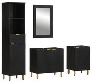 vidaXL Set mobilier de baie, 4 piese, negru, lemn prelucrat