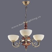 Lustra Luna cu 3 Brate, Rustic, Bronz Antic, Lemn, Abajur Crem - Bussy Lighting 2011-62-03