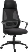 Vinsetto Scaun de Birou Ergonomic cu Brațe și Tetieră Reglabilă, Scaun Pivotant cu Suport Lombar, 64x55x116-126 cm, Negru | Aosom Romania