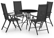 vidaXL Set mobilier de exterior, 5 piese, negru, aluminiu și textilenă