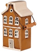 Suport de lumânare Casa cu mâner, maro, ceramică, 13 x 10 x 37 cm