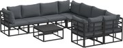 vidaXL Set de canapele pentru grădină cu pernă 9 pcs Negru Oțel