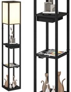 HOMCOM Lampadaire modern cu LED-uri și rafturi cu port USB A+C, comutator la picior pentru salon, cameră, birou, negru | Aosom Romania