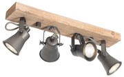 Spotlight rustic negru cu lemn 4 lumini reglabile - Jelle
