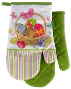 Set de 2 manusi de bucatarie cu magnet EASTER EGGS, alb-verde