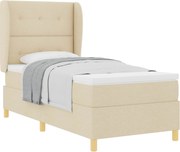 vidaXL Pat cu arcuri cu saltea cu headboard Crem 200 x 80 cm țesătură