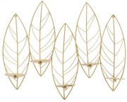 Decoratiune cu suport pentru lumanare aurie din metal, 66x14x56 cm, Leaf Mauro Ferretti