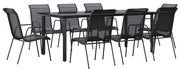 Set mobilier de gradina, 9 piese, negru, otel si textilena
