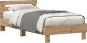 vidaXL Cadru de pat cu led Stejar Artizanal 100 x 200 cm Lemn compozit