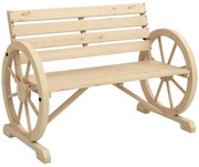 Outsunny Bancă de grădină, design cu roți de căruță, pentru 2 persoane, lemn natural, maro închis, 105,5 x 56 x 79 cm, lemn natural | Aosom Romania