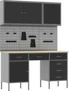 vidaXL Dulap de lucru cu sertar 8 pcs Negru Lemn ingineresc și oțel