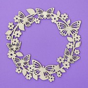 DUBLEZ | Coroniță florală de vară din lemn pentru ușă - Fluturi