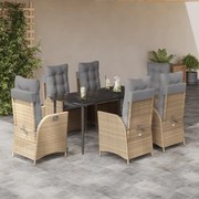 vidaXL Set de masă pentru grădină, 7 piese, cu perne, bej, poliratan