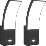 vidaXL Lămpi exterioare de perete cu LED/senzor 2 buc. negru aluminiu