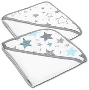 Set doua prosoape bebelus din bumbac cu gluga 90x90 cm Kidizi Galaxy Grey / All Mint Stars