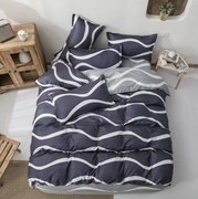 Lenjerie Pat Dublu, 4 Piese, Bumbac Satinat Superior - Valuri