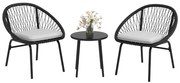 Outsunny Set Bistro pentru Terasa din 3 Piese, Set cu Perne Moi pentru Sezut, Set de Mobilier din Rachita, Negru | Aosom Romania