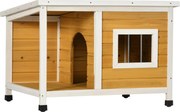 PawHut Cușcă pentru Câini de Exterior din Lemn cu Verandă Acoperită și Acoperiș Înclinat, 85.5x62x60 cm, Multicolor | Aosom Romania