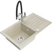 Mexen Pablo chiuvetă de granit cu 1 compartiment, cu scurgător și baterie de bucătărie Duo, bej - 6510-69-671701-07