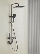 Coloană de duș termostat, afișaj digital, lumină LED ambientală, 4 funcții, butoane ca de pian, cap duș dreptunghiular, efect de ploaie, înălțime reglabilă, montare pe perete, Gri Antracit