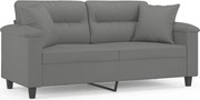 vidaXL Canapea cu 2 locuri, cu perne, gri, 140 cm, microfibră