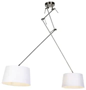 Lampă suspendată din oțel cu abajururi din in alb 35 cm cu 2 lumini - Blitz