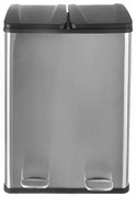 Coș de gunoi argintiu lucios de reciclat/cu pedală 2x30 l din oțel inoxidabil Duo – Orion