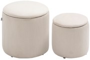 HOMCOM Set de 2 Pouf-uri pentru Depozitare Salvaspazio Rotunde și Îmbunătățite din Catifea cu Nervuri, Alb | Aosom Romania