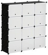HOMCOM Mobilier de depozitare Mobilier pentru pantofi modular 12 cuburi cu uși și rafturi - dim. 125L x 32l x 125Î cm - negru | Aosom Romania