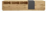 Comodă TV în culori contrastante, 200x45x45 cm, Culoare naturală+Gri