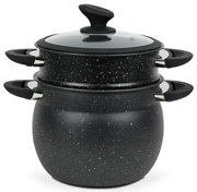 Oala pentru gatit la aburi Royalty Line RL-CP6LM, 20 cm, 6 litri, 3 piese, Finisaj marmura, Inductie, Negru